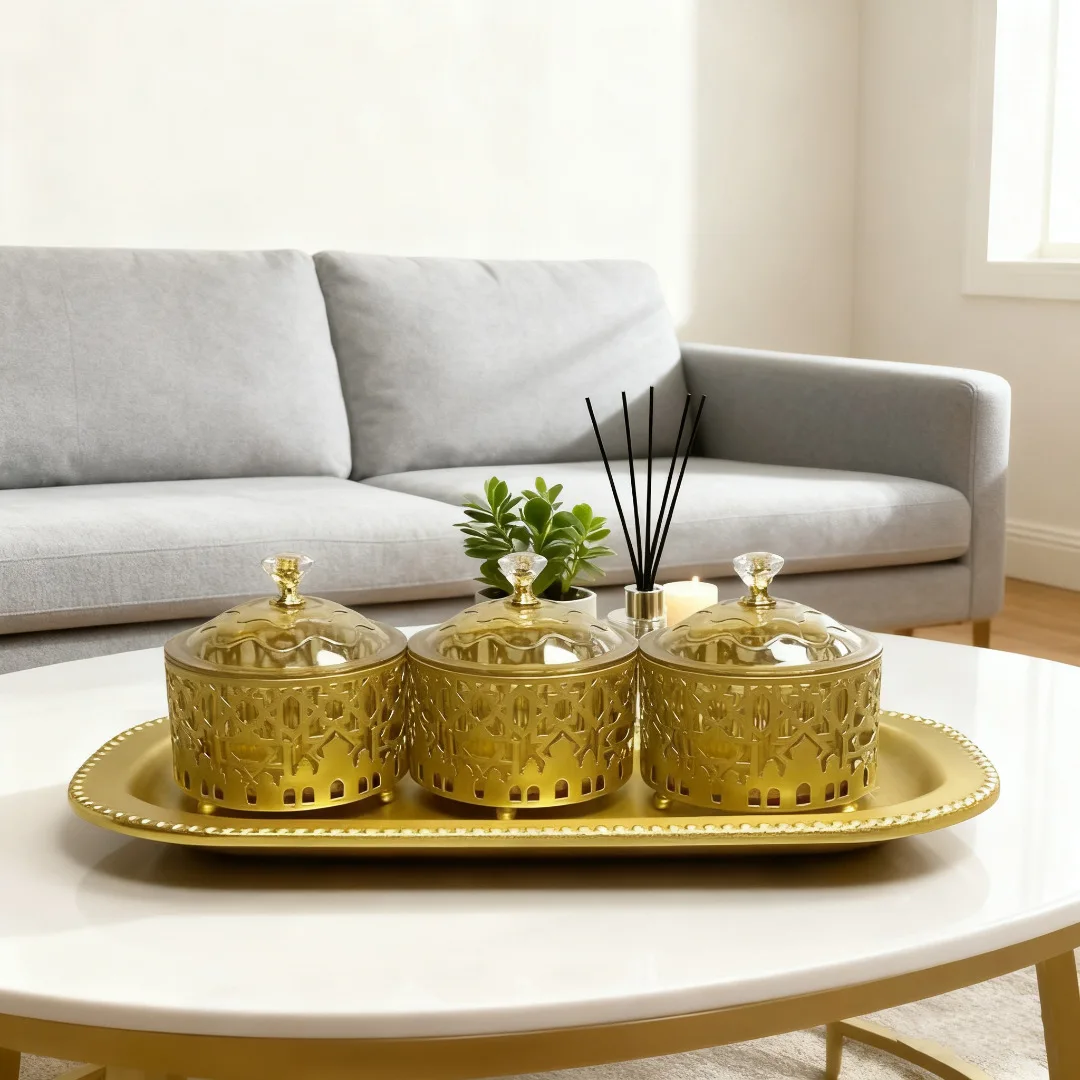 

New Middle East Festival Candy Snack Storage Box Three-piece Home Decorations Home Dining Table Ornaments