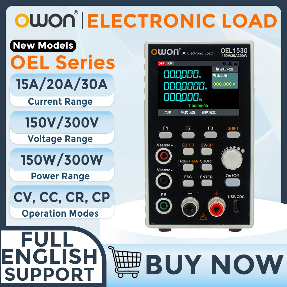 OWON OEL Series Programmable Electronic Load 150-300W 150-300V 15-30A with SCPI Control CV/CC/CR/CP Modes 5kHz Dynamic Current