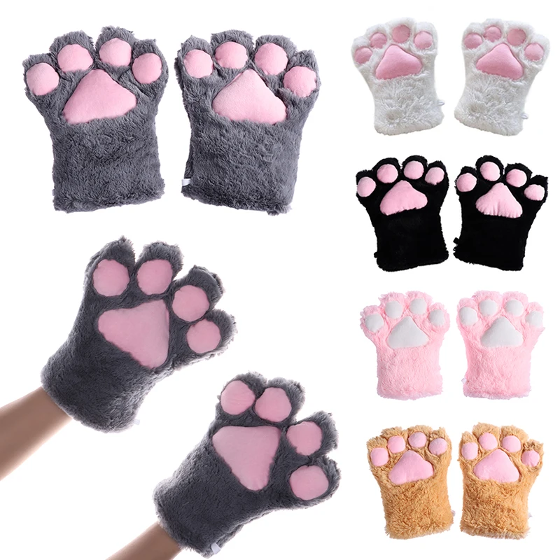 Novelty Cat Paw Gloves Women Girls Kawaii Thick Fluffy Handwear Japanese Winter Warm Cosplay Special Handwear Accessories