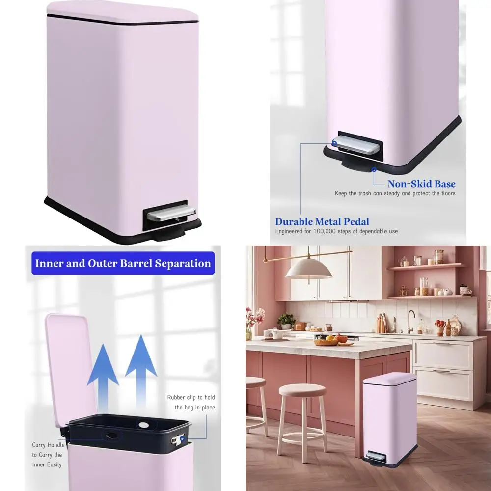 

Stainless Steel 30L Trash Can with Soft Close Lid, Fingerprint Resistant, Removable Inner Bucket for Kitchen Use