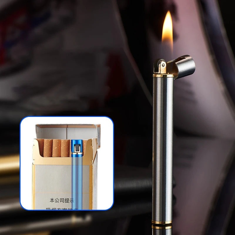 

Fastshipping Mini Compact Open Flame Lighter Metal Grinding Wheel Lighter Portable Can Place Cigarette Box Smoking Accessories