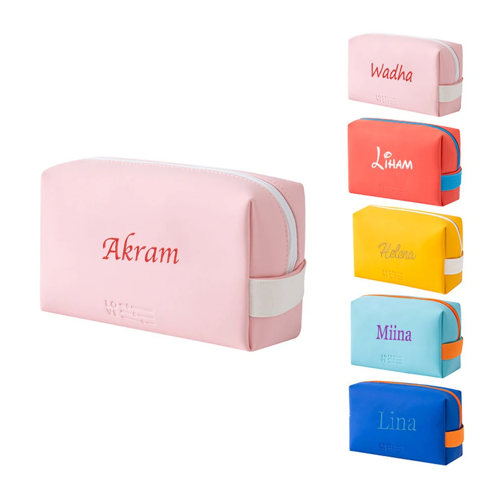 Custom Name Portable PU Handheld Makeup Bag Women's Cosmetic Bag Personalized Small Size Waterproof Girl's Travel Toiletry Bags