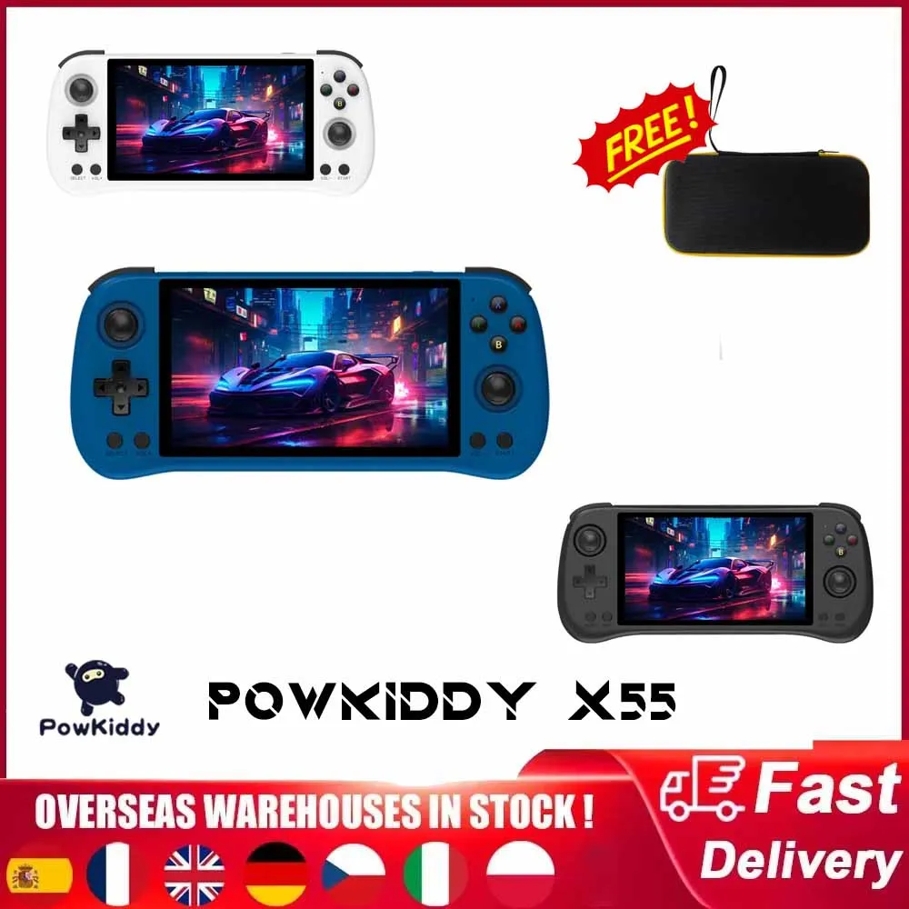 POWKIDDY X55 retro Open Source handheld game console with 5,5 inch IPS screen 1280x720 kids gift