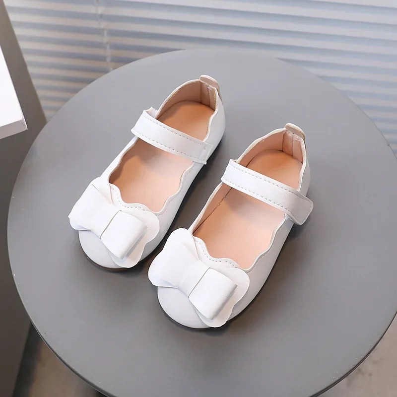 Children Leather Shoes for Girls Fashion Bowknot Kids Shoes 2023 Spring New Shallow Mouth Soft Sole Princess Dress Casual Flats