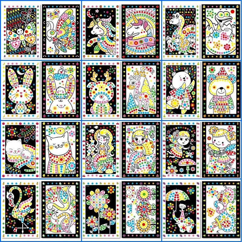 10 Sheets/Lot Funny Puzzle Dot Stickers For Kids Cute Cartoon Animal Drawing Mosaic Sticker Children Early Educational Patience