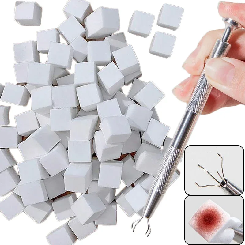 Mini Square Nail Art Sponge 4 Claws Metal Grabber Pen Nail Sponge Manicure Tools Gradient Brush Glitter Powder Dotting Pen