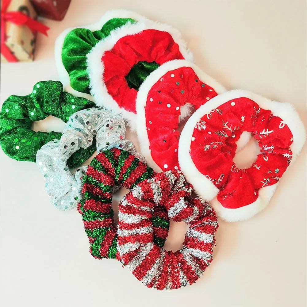 Christmas Hair Scrunchies for Women Girls Fabric Elastic Hair Bands Party Headwear Snowflake Printed Girls Hair Accesories