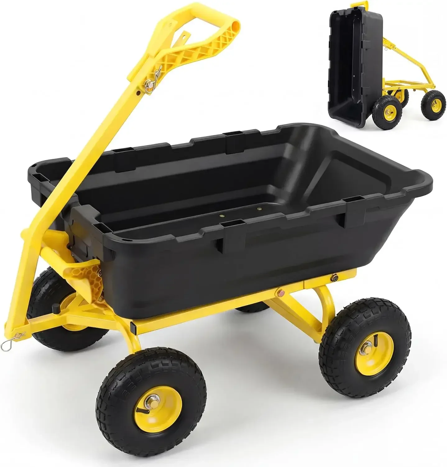 1000lbs Garden Dump Cart for Seniors, Capacity Yard Wagon with Rubber Tires, Quick-Release Dumping & Easy-Maneuver Handle for So