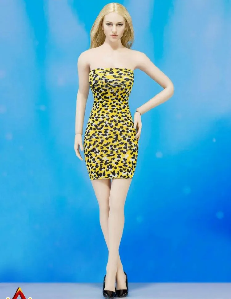 1/6 Scale Female Soldier Leopard Dress Strapless With Pumps Shoes for 12in Phicen Tbleague Hottoy action figure toy