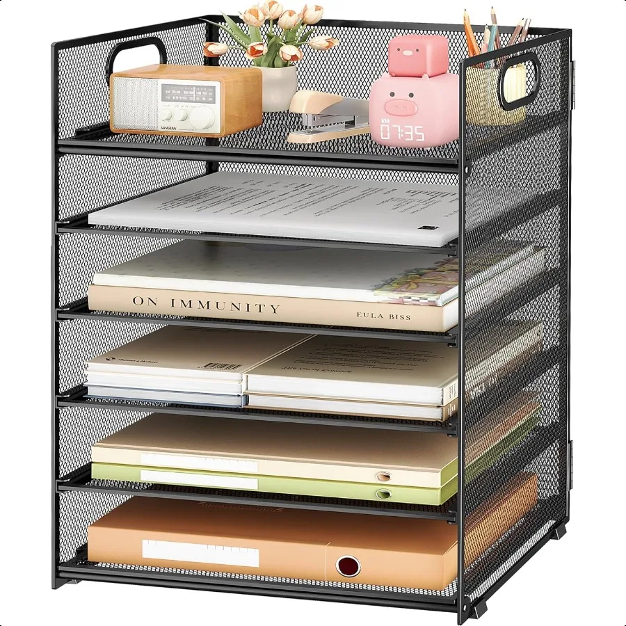 

Subekyu 6-уровневый лоток для бумажных файлов-органайзер для стола, черная сетка, настольная папка для писем, аксессуары, сортировщик-органайзер с ручкой