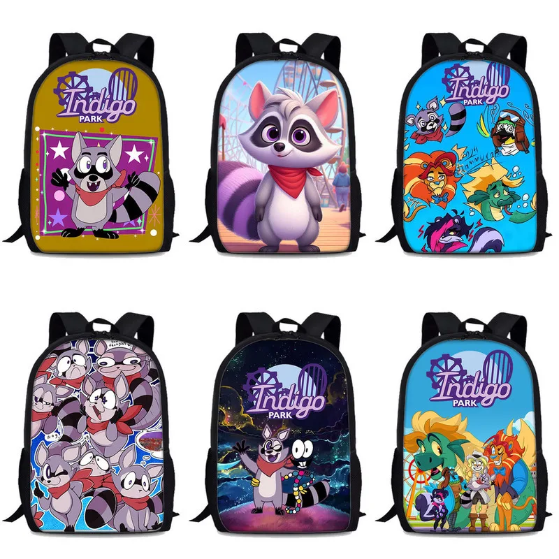 

44CM Indigo Park Backpack Rambley Indigo Park Schoolbag Fings Macaws Mollys Bird Leon Mochila Computer Bag Pencil Bag Pen Box