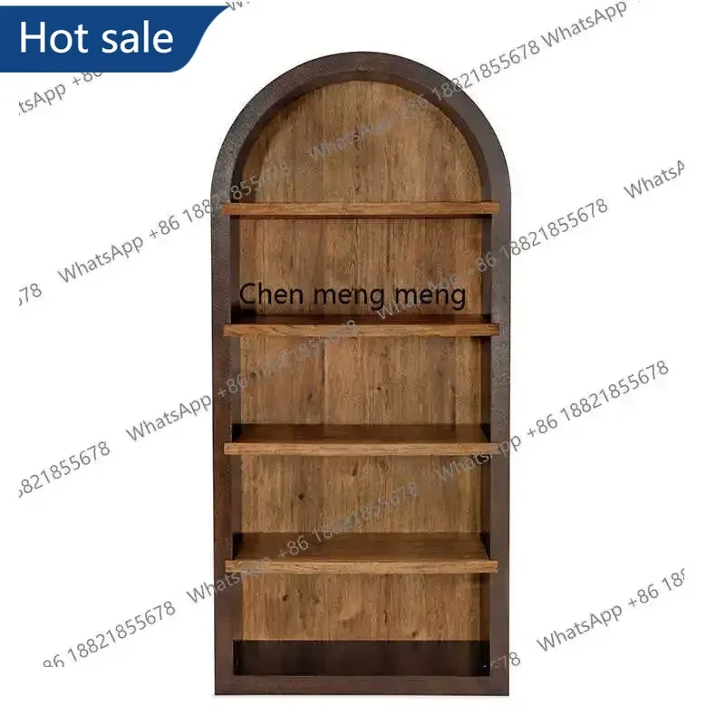 03 contrasting color solid wood bookcase living room storage display cabinet French small apartment multi-layer storage bookshe