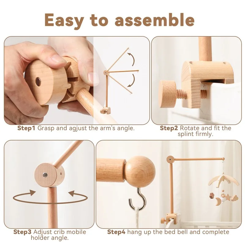 Giocattolo a sonaglio per bambini 0-12 mesi Staffa per campana da letto Mobile in legno Neonato all'uncinetto Campana per letto Appesa Staffa per supporto per giocattoli Giocattolo per culla infantile