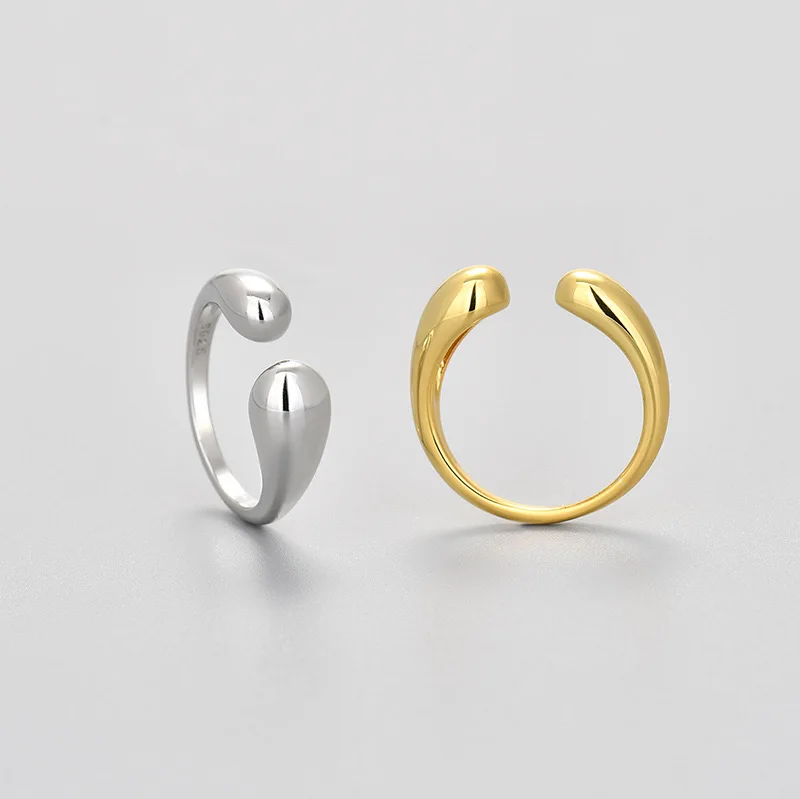 925 Sterling Silver Rings For Women Vintage Handmade Adjustable Gold Double Ball Ring Fashion Band Female Bijoux Gift