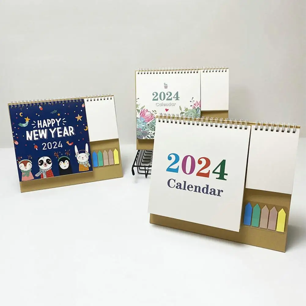 2024 Englisch Tisch kalender mit Pocket Notepad Etiketten 12 Monate Monats plan Planer Desktop Kalender Kalender