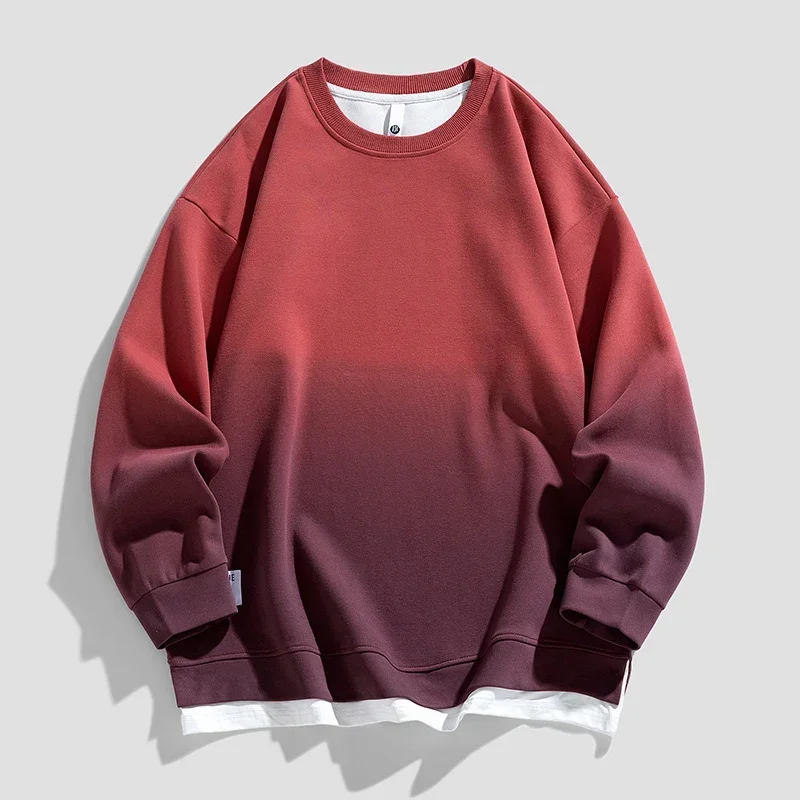 TFETTERS Brand Red Fake Two Pieces Man Sweatshirts Autumn Winter New Ombre Baggy Splicing Sweatshirts Men Casual Male Clothes