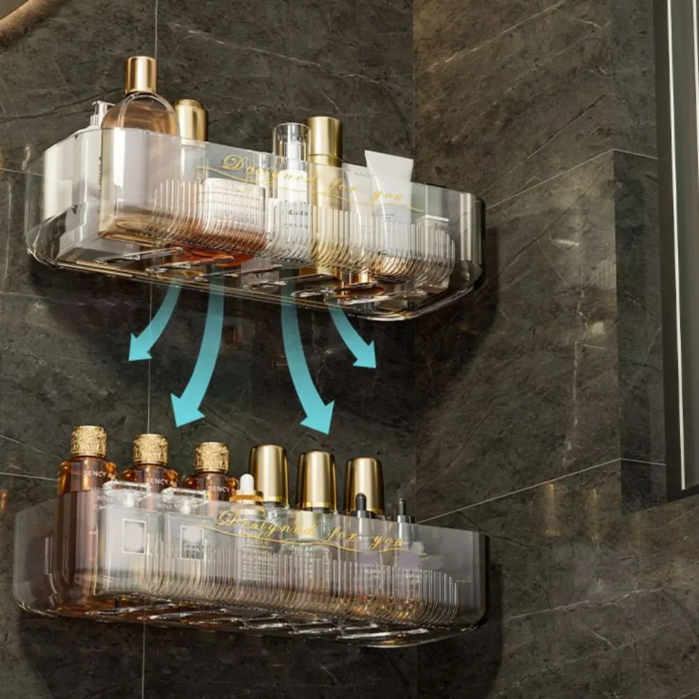 Bathroom Shelf Rack Wall-mounted Washbasin No-punch Washroom Wall Mounted Cosmetic Storage Transparent Shelf Organiser