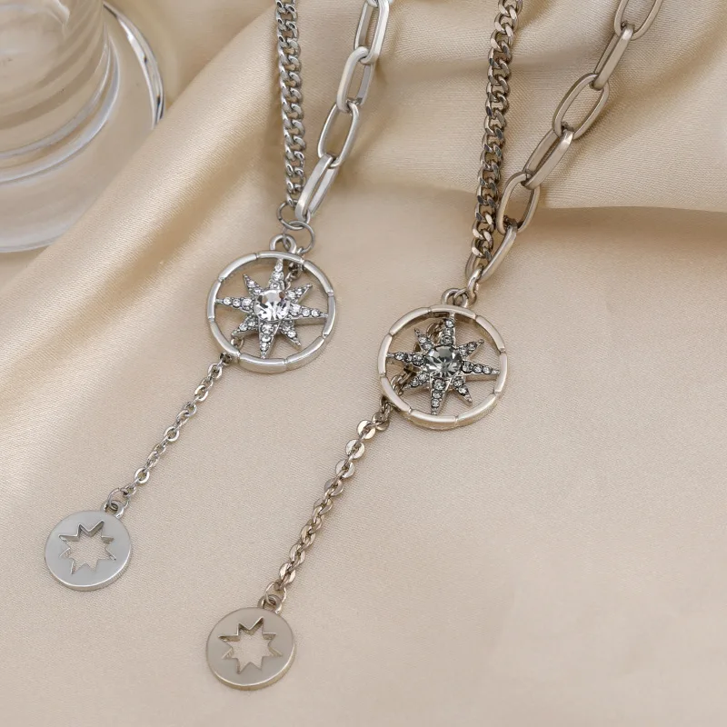 قلادة جديدة مثمنة على شكل نجمة، كلاسيكية، سلسلة متوسطة شرابة، سلسلة الترقوة النسائية