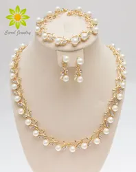 Free Shipping 2024 Classic Imitation Pearl Gold /Silver Color Clear Crystal Party Gift Fashion Costume Pearl Jewelry Sets