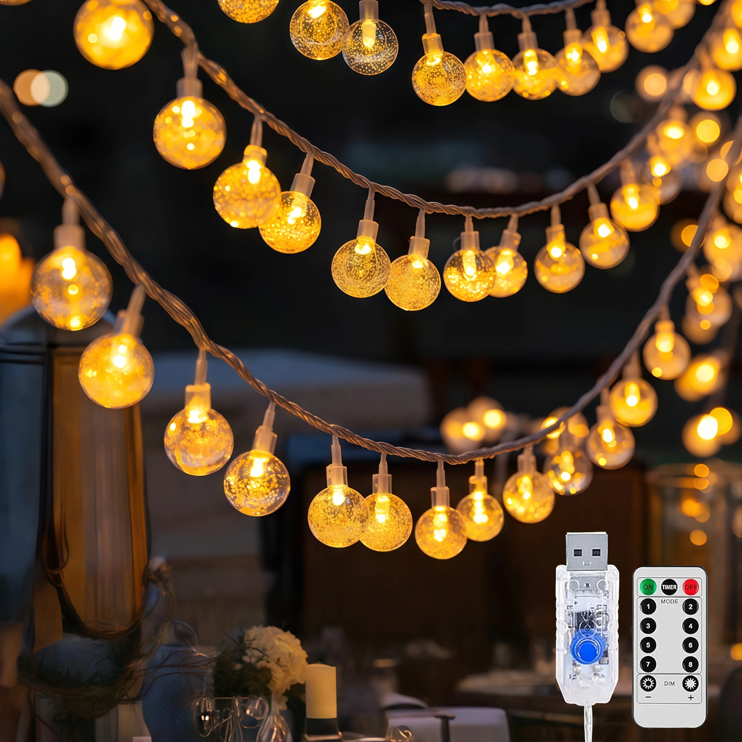 

Хрустальные гирлянды с пузырьками, USB-пульт дистанционного управления, рождественское освещение, 8 режимов, комната, сад, украшения для свадьбы, дня рождения