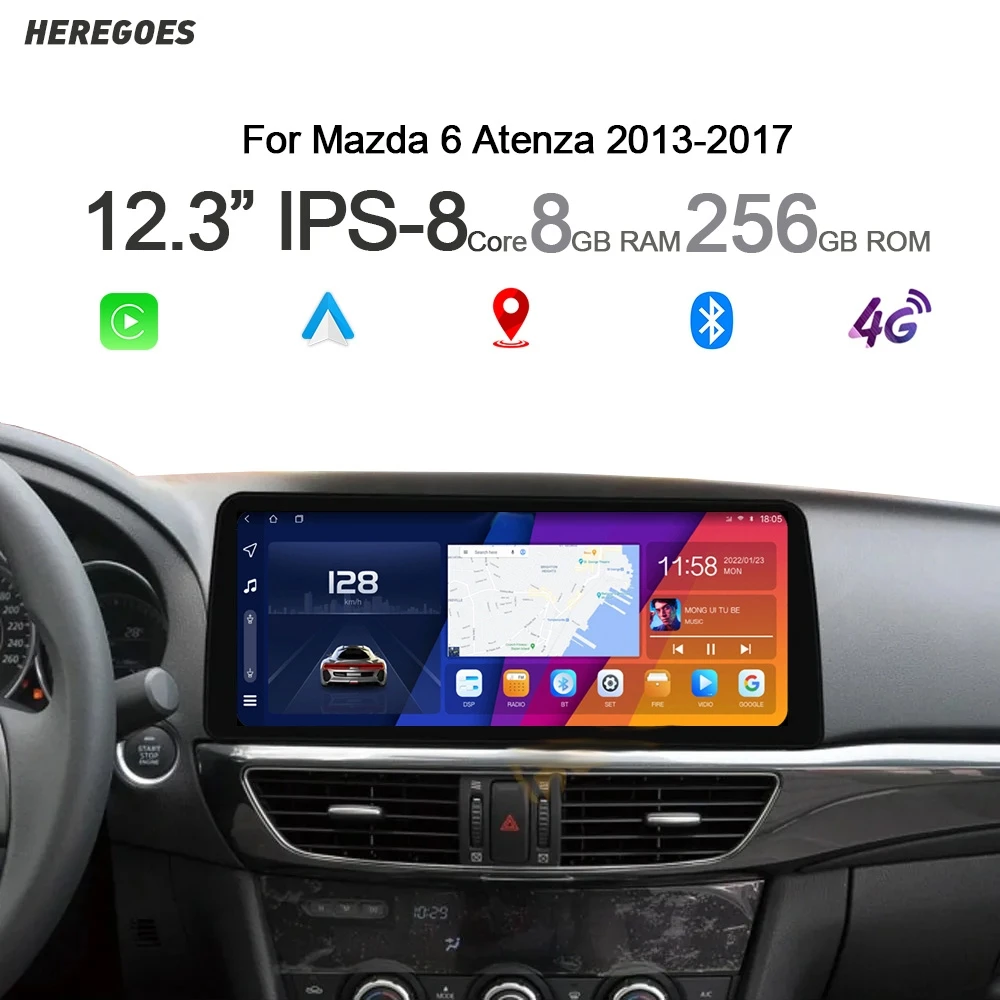 

12.3" Wireless Carplay Android 14 Car Radio Multimedia Player 256G Navigation Stereo Wifi Bluetooth For Mazda 6 Atenza 2012-2017