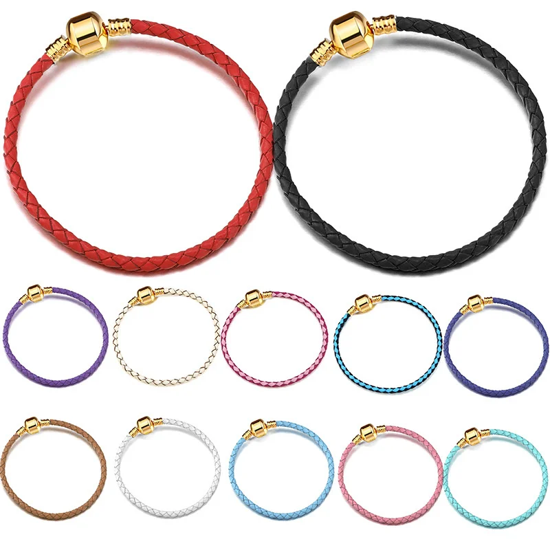 

3mm Fashion Bracelet Golden beads Button Basic Chain Charms Leather Rope DIY Accessories Women's Fine Jewelry Halloween Gifts ﻿