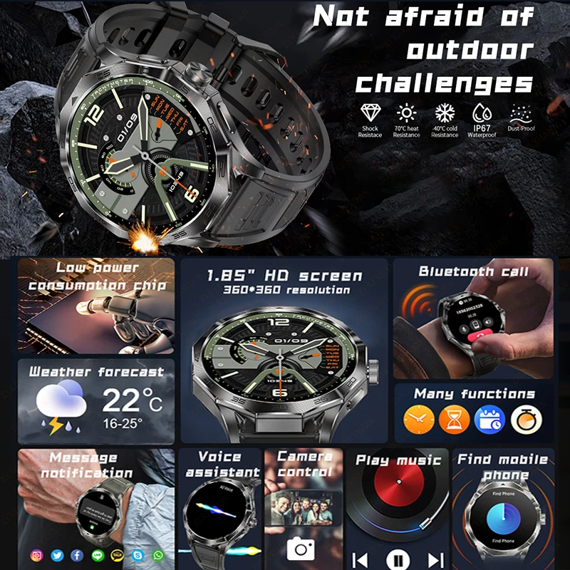 2024ใหม่สำหรับ Huawei นาฬิกาอัจฉริยะแนวสปอร์ตสำหรับผู้ชาย, นาฬิกาอัจฉริยะ1.85นิ้ว Ultra HD AMOLED หน้าจอ710 mAh แบตเตอรี่บลูทูธอัตราการเต้นหัวใจ
