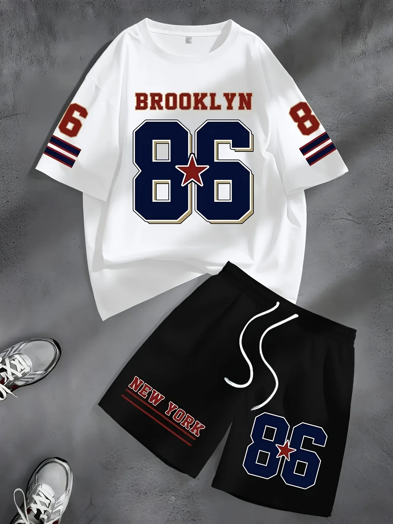 

2025 Summer new men's short sleeves and shorts breathable casual sporty digital print streetwear