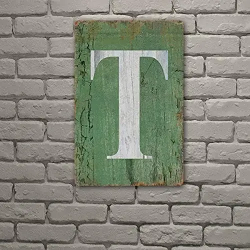 Signs Vintage tin Sign Letter T,8 X 12 Inch,Hanging Wall 26 Letters Metal Alphabet Wall Letter for Home, Bedroom, Bar, Wall Deco