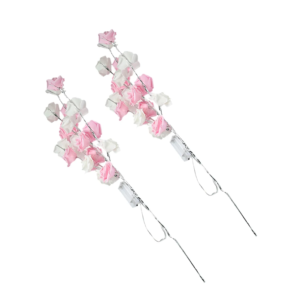 

2 Pcs Rose Branch Light Faux Red Roses Stems Lantern Flower Vase Party Home Decor LED BatteryWeddingDinnerNight Gifts