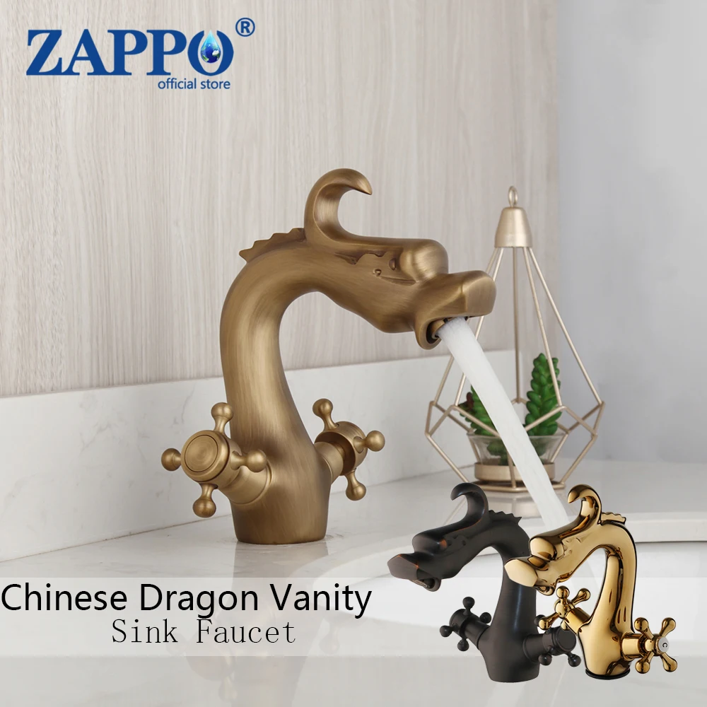 

ZAPPO Antique Retro Faucet Basin Mixer Bathroom Hot And Cold Water Taps Chinese Dragon Vanity Sink Faucets Washing Basin Taps