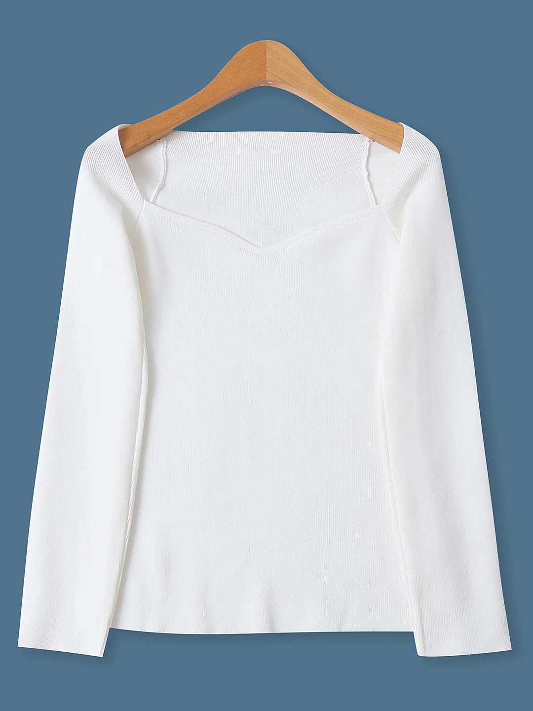 

Модный белый вязаный длинный свек с квадратным воротником, облегающий базовый слой, топ для женщин, осенний новый Sle для поездок на работу, обычный размер