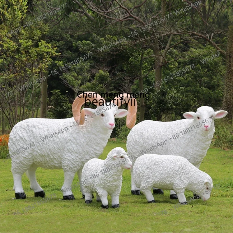 cc182l Artificial Animal Sheep Garden Scenic Spot Sculptured Ornaments Outdoor FRP Garden Lawn Decorations