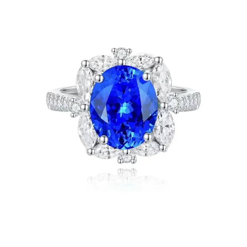 

RUIF Luxury 925 Silver Oval 3.17ct Lab Grown Cobalt Spinel Simulated Diamond Ring for Women Men Couple Daily Office Jewelry