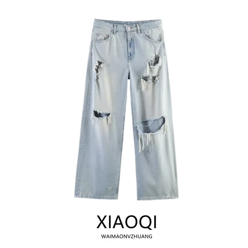 

Женские повседневные свободные джинсы с декоративными прорезями, новинка весны 2026, джинсовые брюки с естественной талией и застежкой на пуговицах