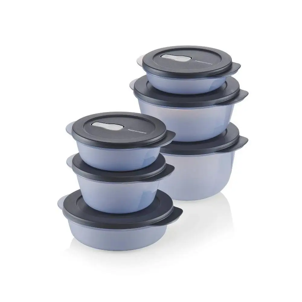 

12pc Food Storage Container Set with Lids Microwavable Dark Blue Easy Grip Handles Stackable Airtight Leak-proof 390ml-1.8L