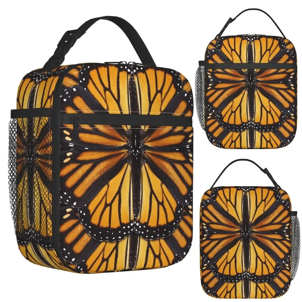 Monarch Butterfly Wing Orange Wings And Golden Insulated Lunch Bag for Women Office Cooler Thermal Food Box Tote Portable Lunch