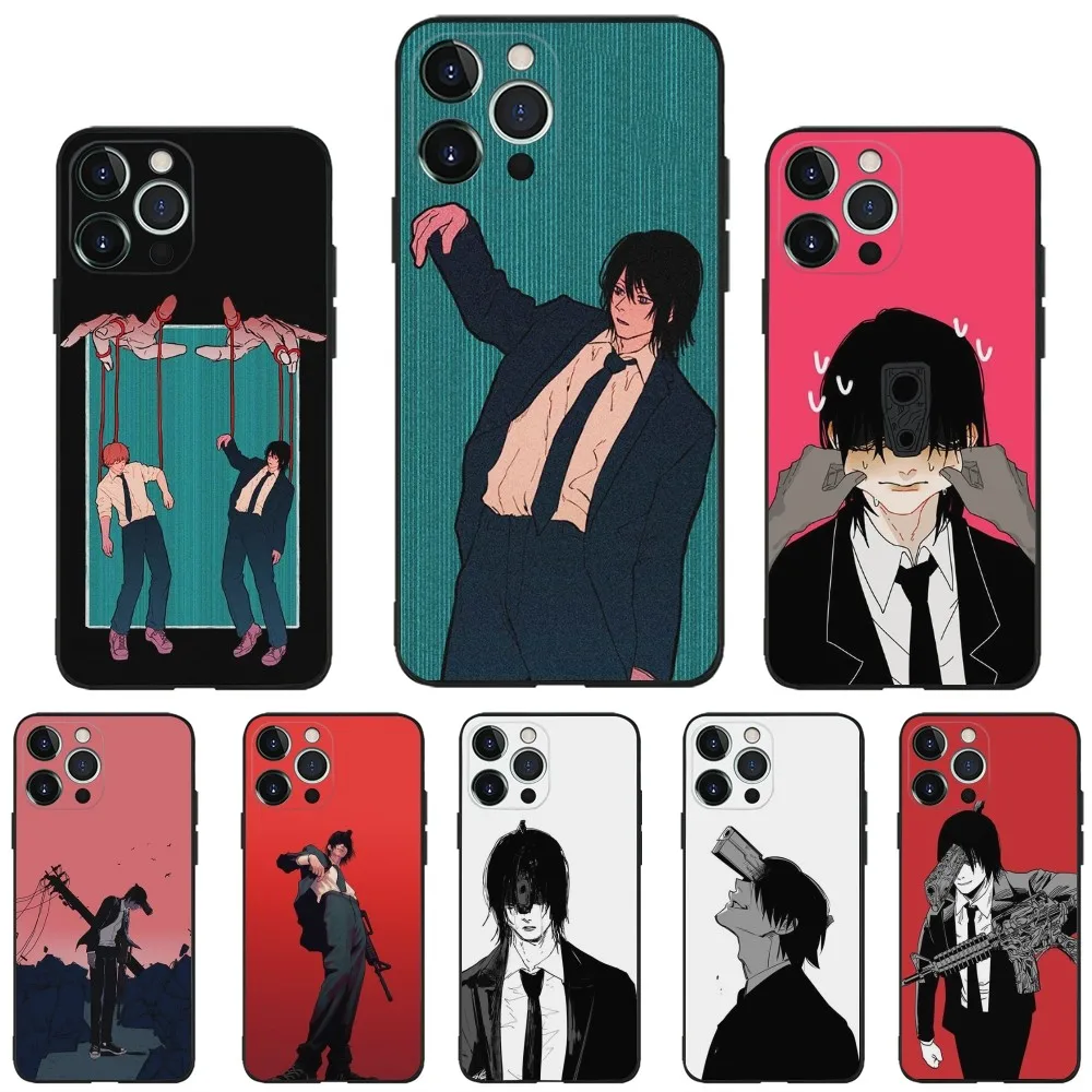 Aki Gun Devil Anime Phone Case Phone Case for Apple iPhone, 13, 14,13,12,11,XS,XR,X,8,7,Pro,Max,Plus, Mini Silicone Cover, Black