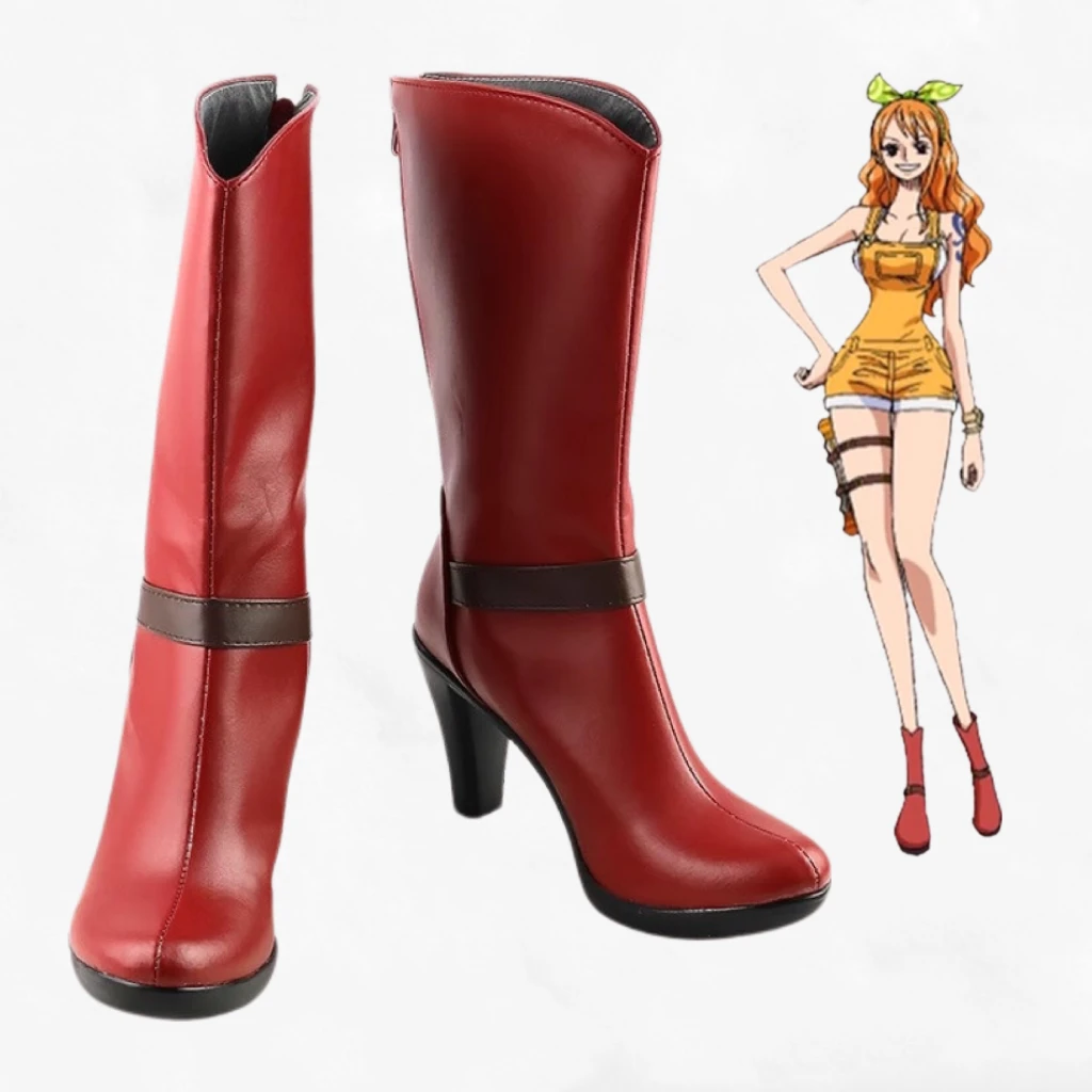 Costume cosplay OnePiece Nami Scarpe fatte a mano Stivali rossi con tacco alto