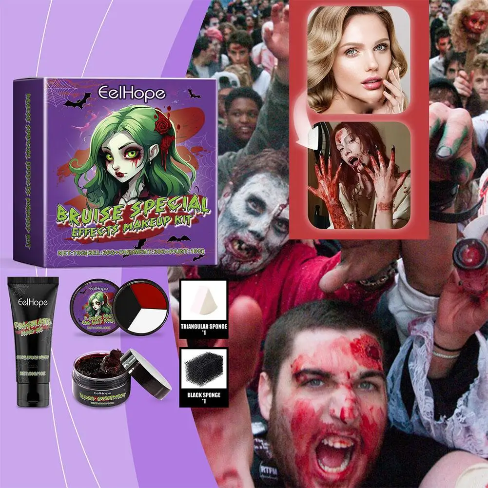 Halloween Makeup Kit Halloween Face Paint Kit Party Paint Props Plasma Makeup Teeth Hematopoietic Zombie W6N2