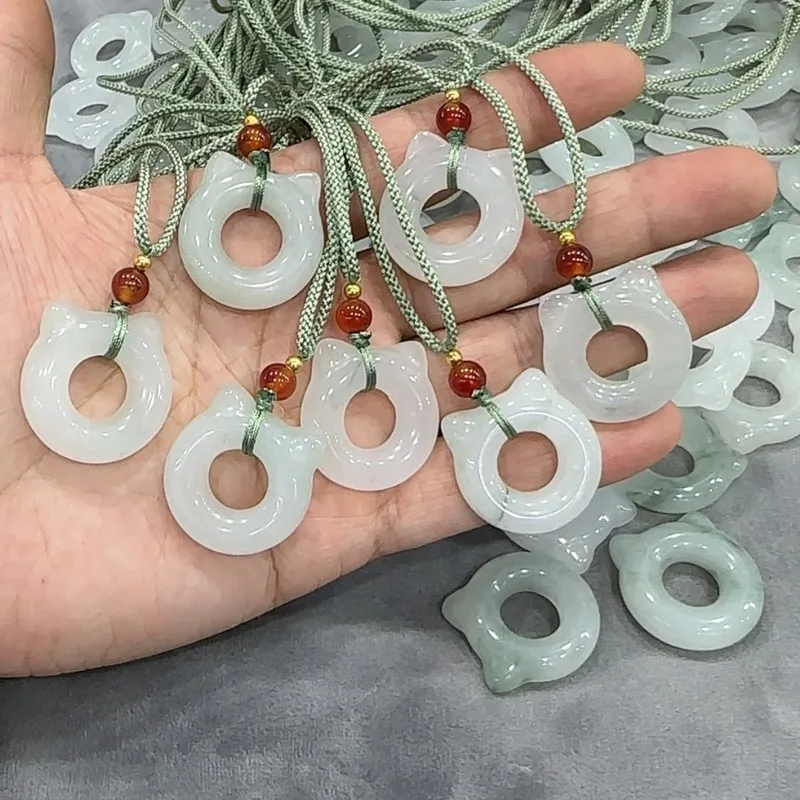 Natural Cat Ear , Butterfly Tianshan Gourd , Peace Ring Donut Jade Pendant
