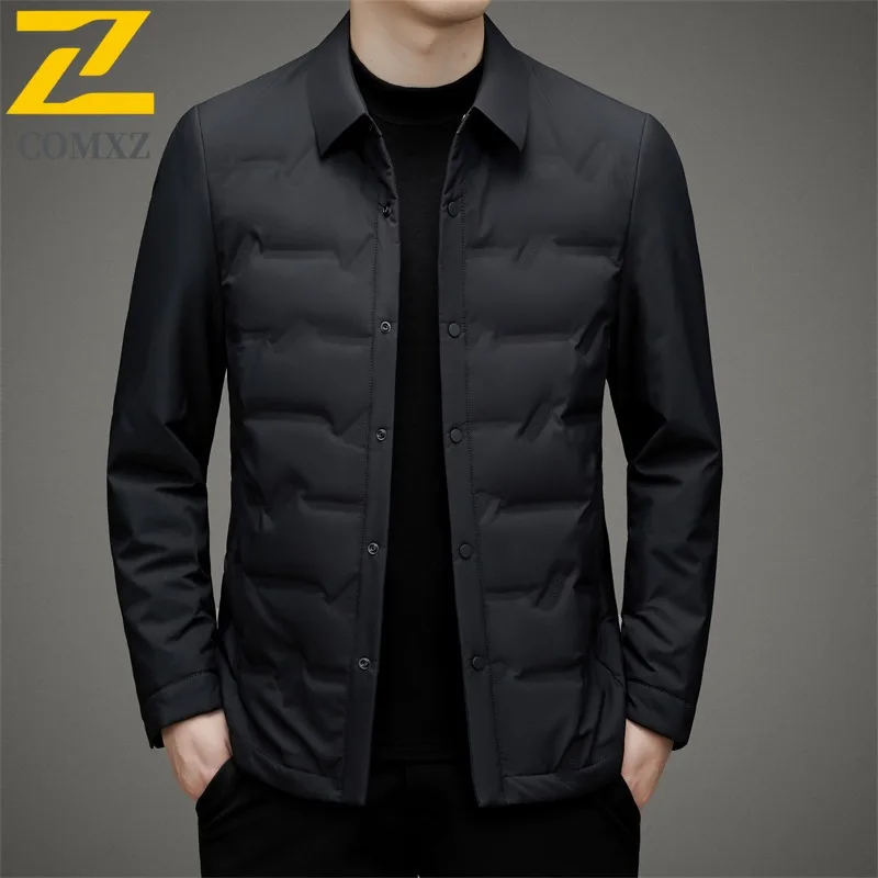 COMXZ Down Jacket Casual Turndown Collar Working Working Windproof Jacket High-quality single-breasted White Duck Down Garment