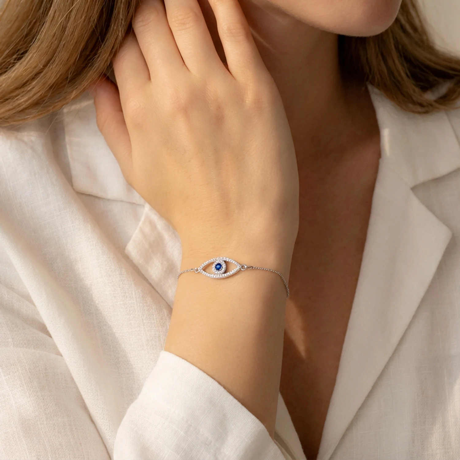 Light Luxury Minimalist Evil Eye Blue Zircon Bracelet for Women Trendy Vintage Adjustable Chain Bracelet Jewelry Accessories