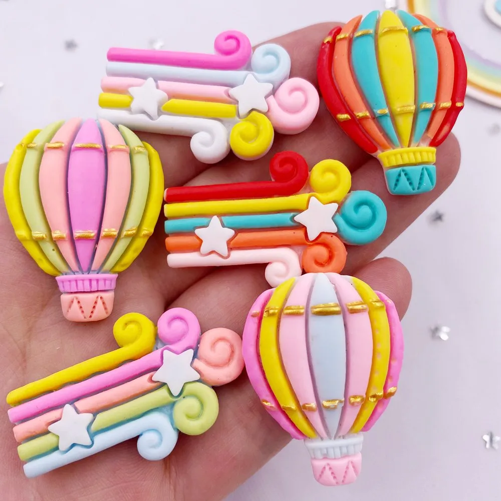 10PCS Resin Kawaii Colorful Stars Rainbows Hot Air Balloon Flatback Stone Scrapbook DIY Home Figurine Decor Crafts OM32