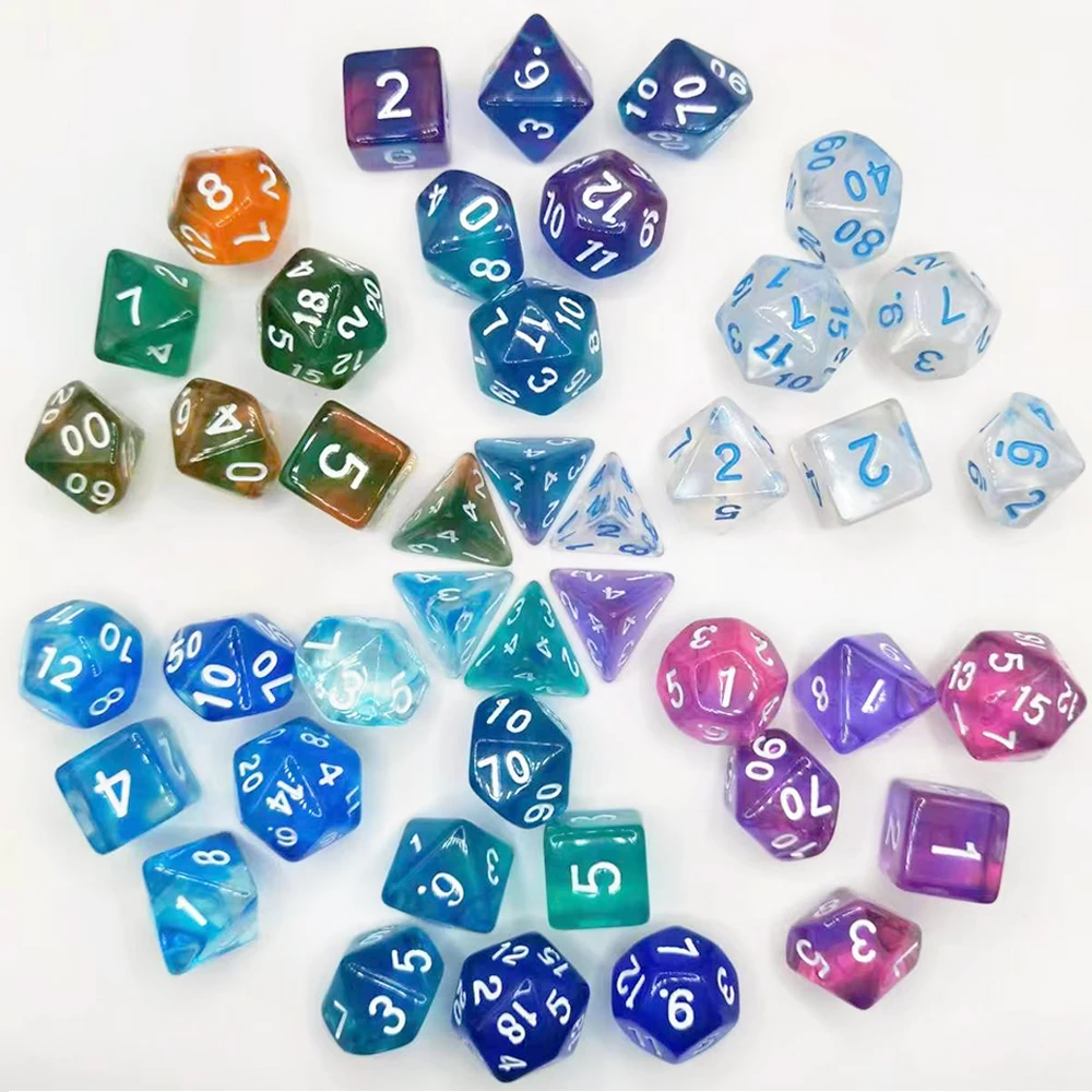 

105/70/42/21/7Pcs DND Dice Set Glitter Polyhedral D4 D6 D8 D10 D12 D20 Multicolour Role Playing Table Party Board Game