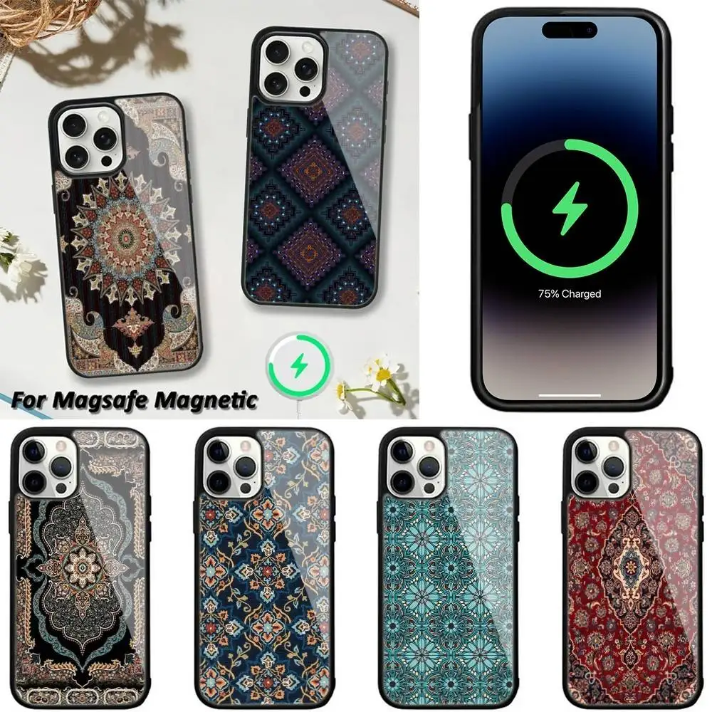 

Persian Carpet Floral Pattern Phone Case For iPhone 16,15,14,13,12,11,Plus,Pro,Max,Mini Magsafe Magnetic Wireless Charging