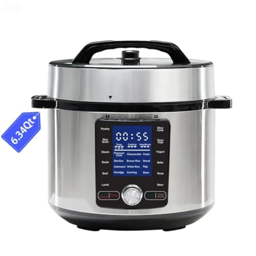 Olla a Presión Eléctrica 24 en 1 de 6.34 Cuartos de Galón, Multicocina de Acero Inoxidable para Conservas, Cocción Lenta, Yogur, Arroz al Vapor, Sopa, Frijoles y Pollo