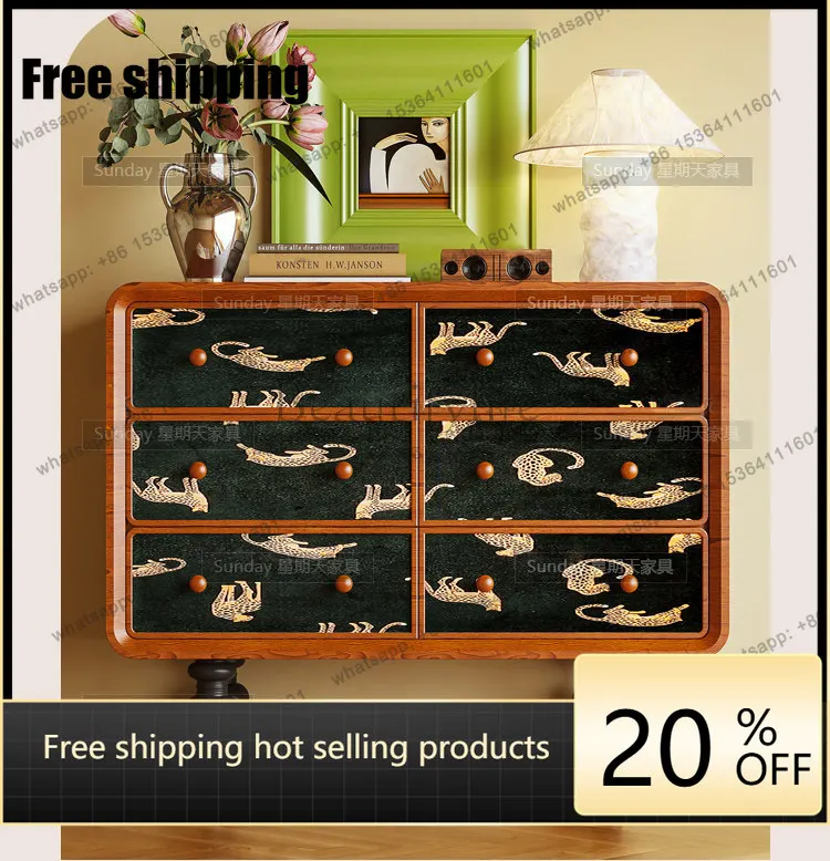 Factory Direct Medieval Painted Contrast Color Bucket Cabinet Roman Column Cabinet Foot Living Room Entrance Cabinet