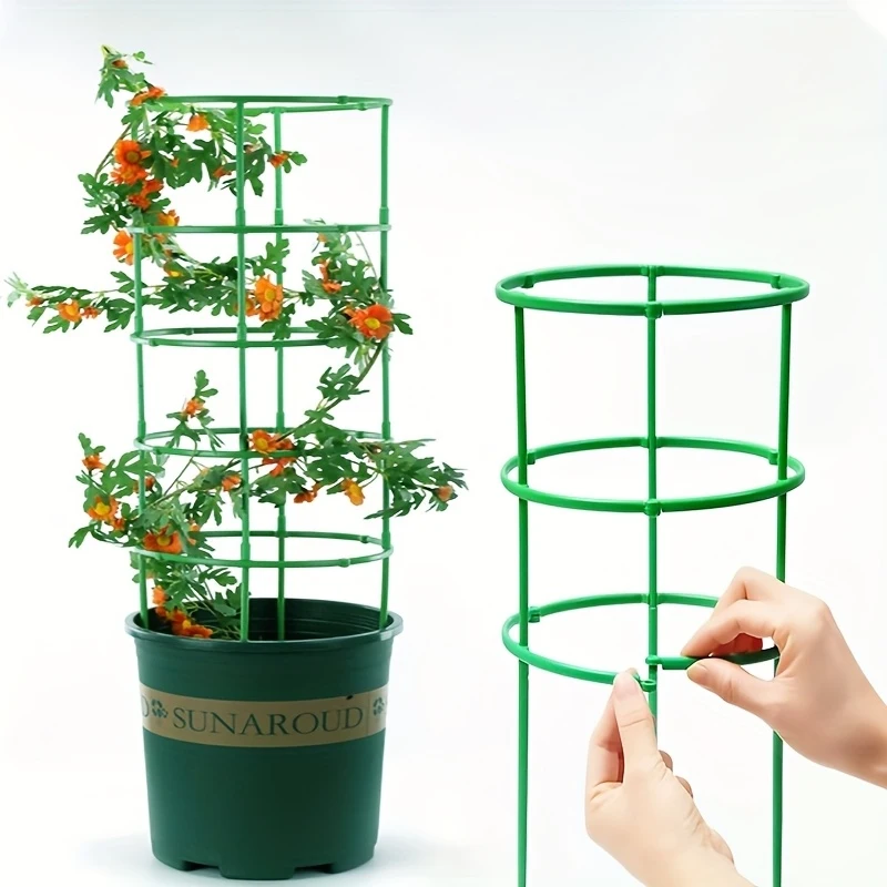 Adjustable 5-15 Layer Gardening Plant Climbing Frame Lightweight Durable Green Grid Pattern Support Rings for Home Garden