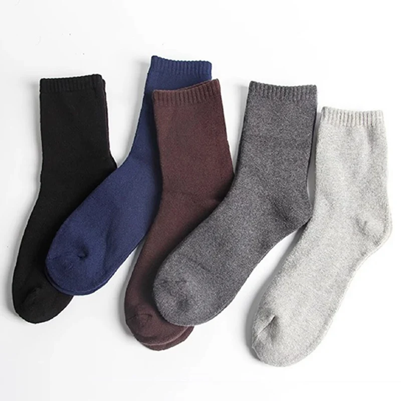 Brand 100% Cotton Men Socks High Quality 5 Pairs Thicken Warm Business Socks Black Autumn Winter For Male Thermal